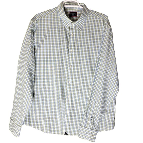 Untuckit Dubois Mens Large Wrinkle Free Button Up Shirt Blue Green Plaid LS - Picture 2 of 9